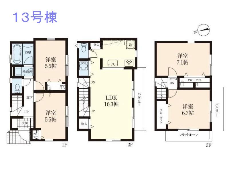 Floor plan. (13 Building), Price 46,800,000 yen, 4LDK, Land area 60.04 sq m , Building area 103.32 sq m