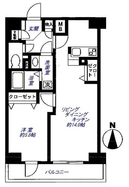 Floor plan. 1LDK, Price 29,800,000 yen, Occupied area 46.12 sq m , Balcony area 6.15 sq m
