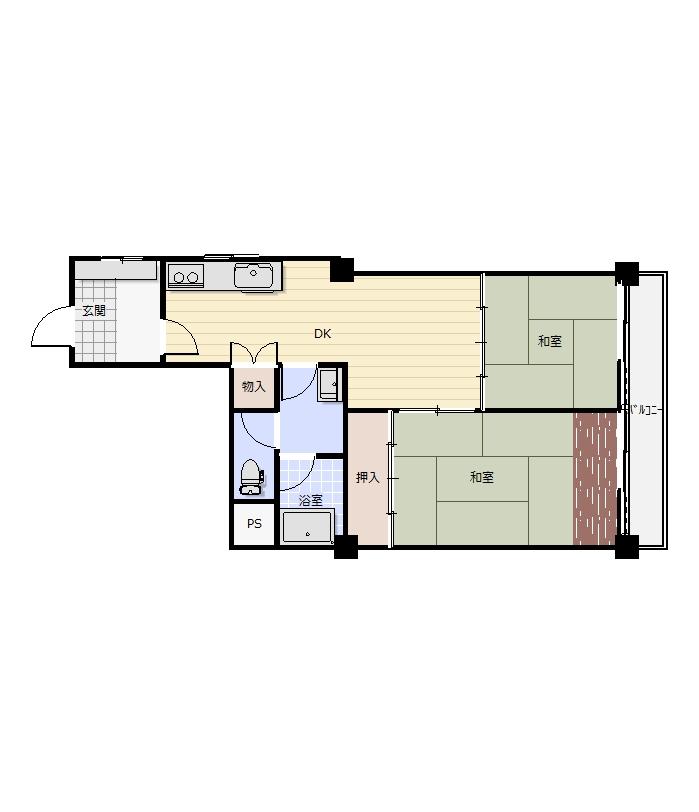 Floor plan. 2DK, Price 9.5 million yen, Occupied area 49.78 sq m , Balcony area 5.48 sq m