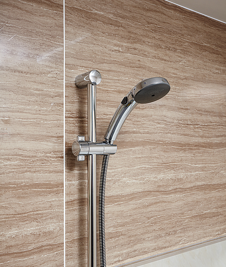 Bathing-wash room.  [One-stop shower head] Shower head, It has adopted a one-stop function expression that can be at hand in the water stop operation. Is a shower head that is also effective in saving water.