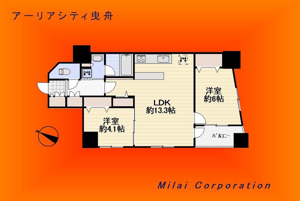 Floor plan. 2LDK, Price 37 million yen, Occupied area 54.62 sq m , Balcony area 5.62 sq m