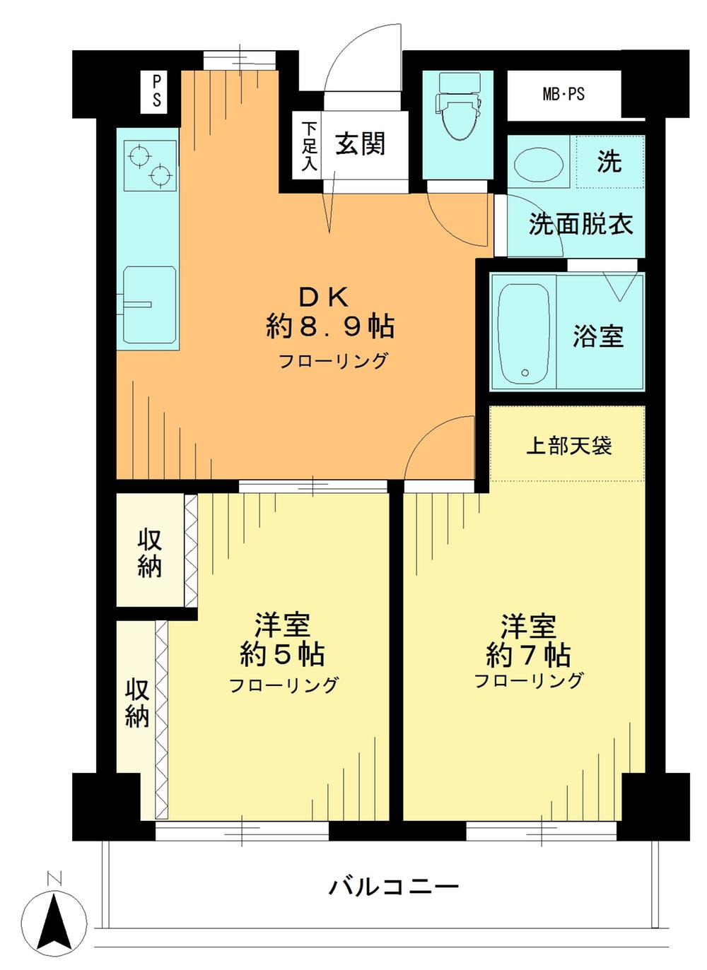 Floor plan. 2DK, Price 17,900,000 yen, Occupied area 45.65 sq m , Balcony area 5.78 sq m