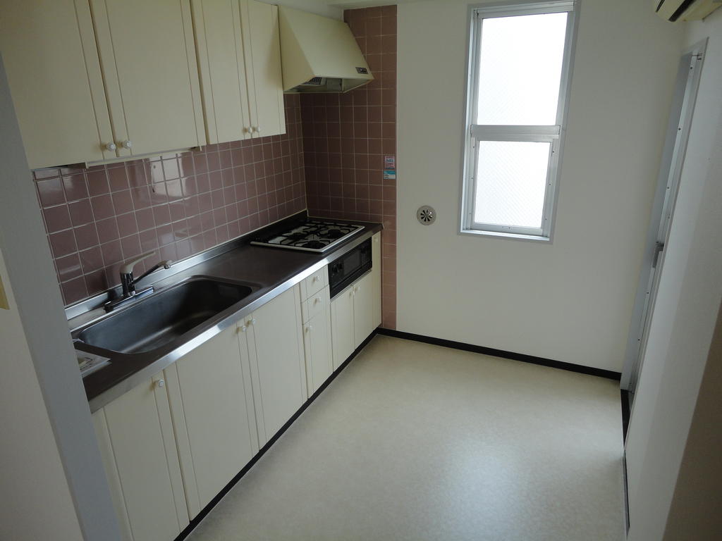 Kitchen. 3-neck gas stove installed already kitchen with grill