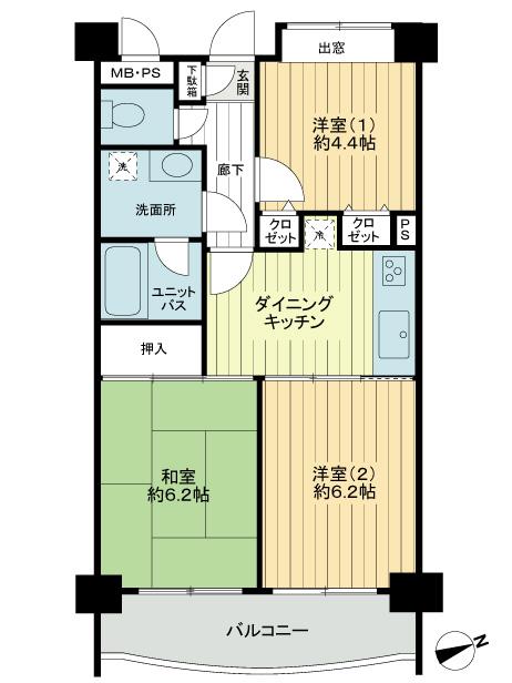 Floor plan. 3DK, Price 18,800,000 yen, Footprint 50.4 sq m , Balcony area 7.37 sq m corridor is easy to use short Mato
