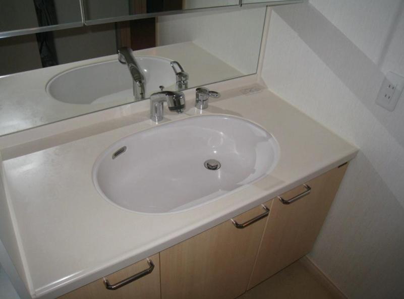 Wash basin, toilet.  [Bathroom vanity] Storage rich vanity.