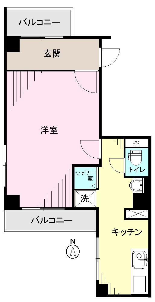 Floor plan. 1K, Price 14.8 million yen, Occupied area 41.36 sq m , Balcony area 6.69 sq m