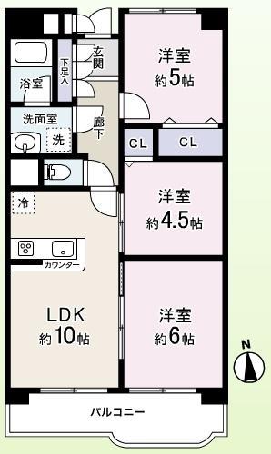 Floor plan. 3LDK, Price 31,800,000 yen, Occupied area 58.42 sq m , Indoor shiny on the balcony area 7.43 sq m new interior renovation ☆