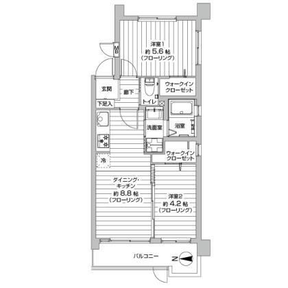 Floor plan. 2DK, Price 16.8 million yen, Occupied area 42.48 sq m , Balcony area 5.88 sq m