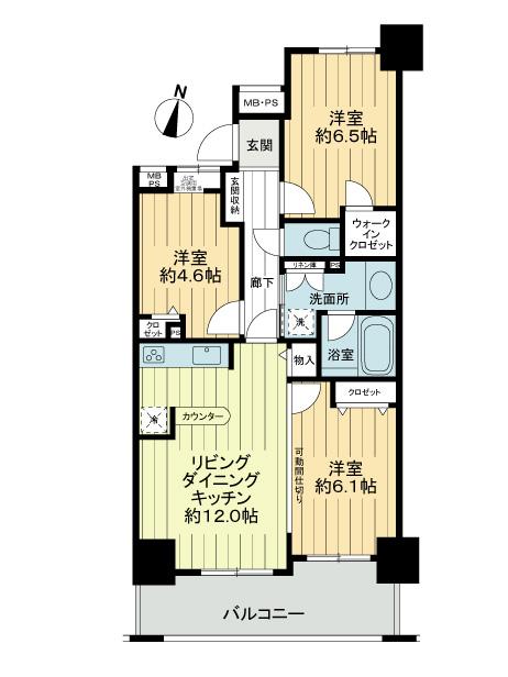 Floor plan. 3LDK, Price 25,800,000 yen, Occupied area 65.54 sq m , Is a floor plan of 3LDK of balcony area 10.1 sq m south-facing.