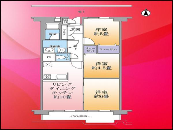 Floor plan. 3LDK, Price 31,800,000 yen, Occupied area 58.42 sq m , Balcony area 7.43 sq m