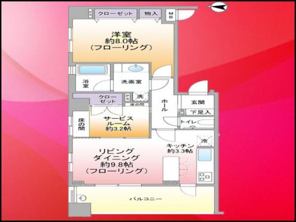 Floor plan. 2LDK, Price 33,800,000 yen, Occupied area 58.04 sq m , Balcony area 10.68 sq m