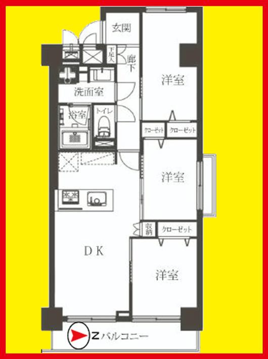 Floor plan. 3LDK, Price 27,800,000 yen, Occupied area 59.58 sq m , Balcony area 6.48 sq m