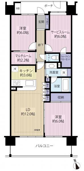 Floor plan. 2LDK+S, Price 35,800,000 yen, Occupied area 76.88 sq m , Balcony area 12.4 sq m floor plan