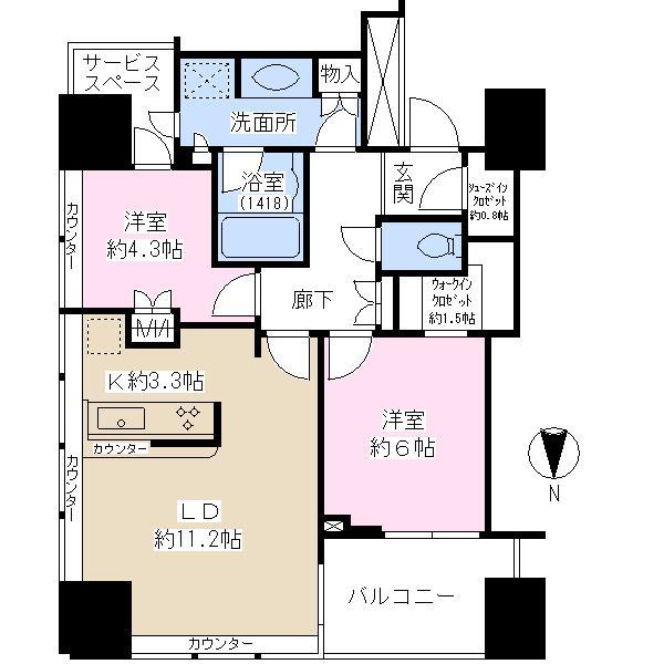 Floor plan. 2LDK, Price 41,500,000 yen, Footprint 61.5 sq m , Balcony area 6.5 sq m