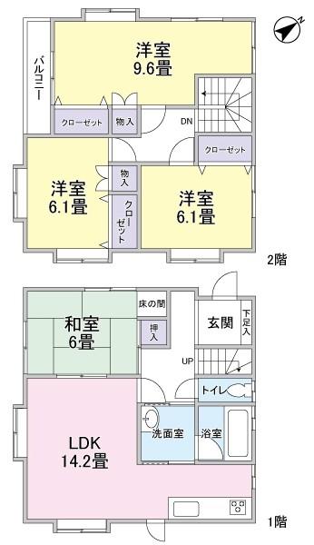 Floor plan. 43,800,000 yen, 4LDK, Land area 91.64 sq m , Building area 101.9 sq m all room 6 tatami mats or more, Storage room, Two-sided lighting