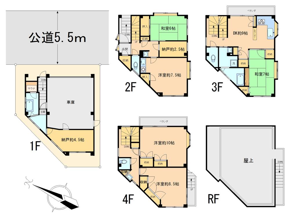 Floor plan. 42,800,000 yen, 5DK + 2S (storeroom), Land area 78.67 sq m , Building area 184.21 sq m