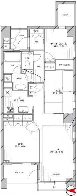 Floor plan. 2LDK + S (storeroom), Price 41,800,000 yen, Occupied area 73.19 sq m , Balcony area 9.35 sq m