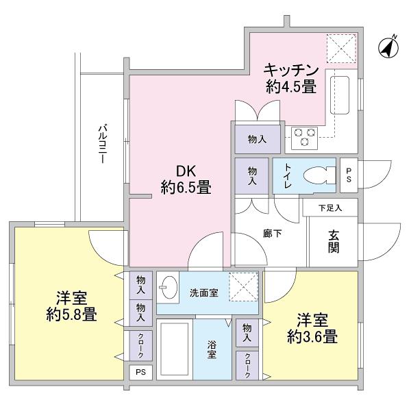 Floor plan. 2LDK, Price 16.8 million yen, Occupied area 50.12 sq m , Balcony area 4.08 sq m southwest