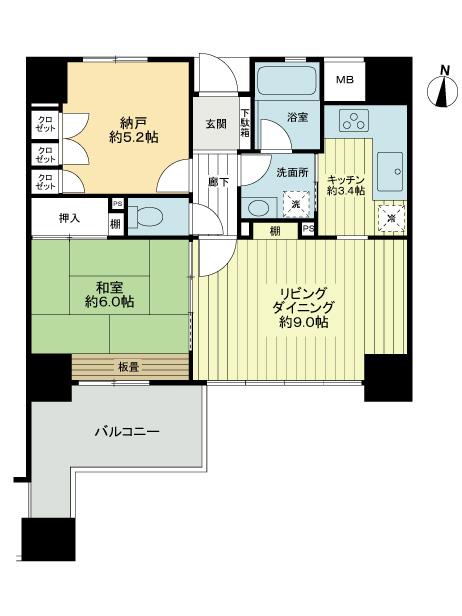 Floor plan. 1LDK + S (storeroom), Price 32,800,000 yen, Occupied area 56.49 sq m , Balcony area 8.44 sq m