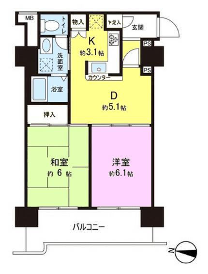Floor plan. 2DK, Price 23,300,000 yen, Occupied area 46.26 sq m