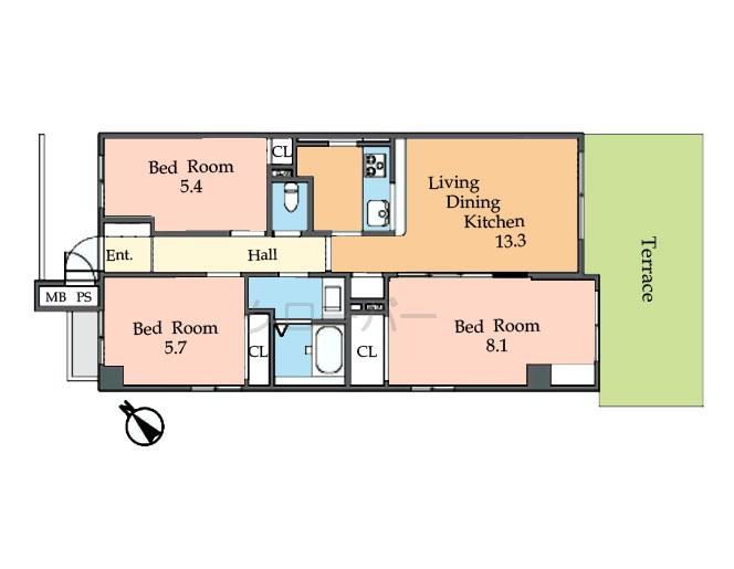 Floor plan. 3LDK, Price 27,900,000 yen, Occupied area 69.71 sq m , Balcony area 11 sq m