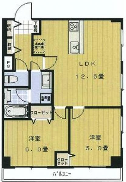 Floor plan. 2LDK, Price 25,800,000 yen, Occupied area 52.18 sq m , Balcony area 6.5 sq m