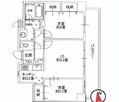 Floor plan. 2LDK, Price 24 million yen, Occupied area 56.74 sq m , Balcony area 14.32 sq m