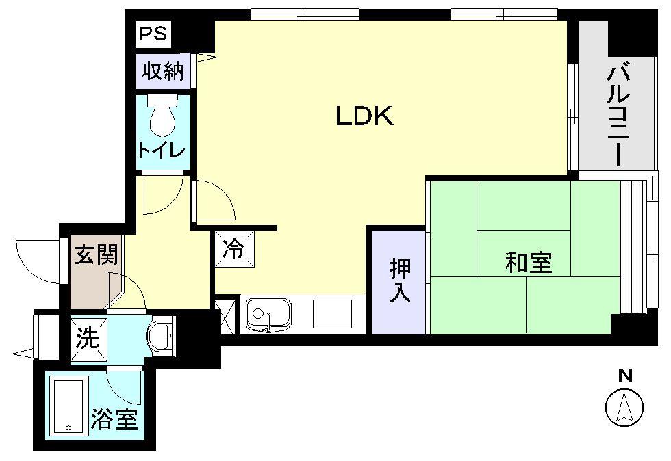 Floor plan. 1LDK, Price 19,800,000 yen, Occupied area 47.36 sq m , Balcony area 2.22 sq m