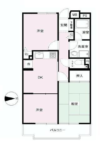 Floor plan. 3DK, Price 22,800,000 yen, Occupied area 54.18 sq m , Balcony area 6.56 sq m