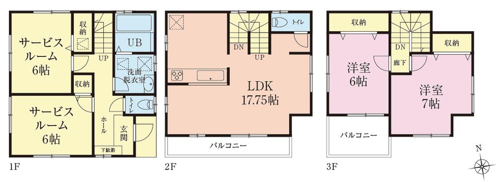 Floor plan. (Building 2), Price 41,800,000 yen, 2LDK+2S, Land area 82.75 sq m , Building area 102.68 sq m