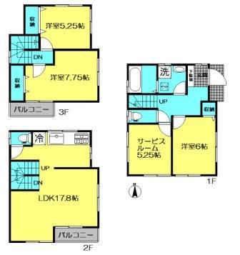 Floor plan. (3 Building), Price 43,300,000 yen, 3LDK+S, Land area 82.74 sq m , Building area 99.35 sq m