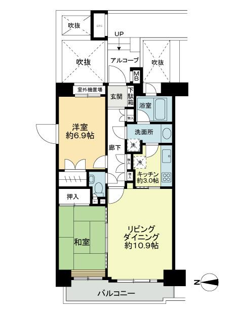 Floor plan. 2LDK, Price 32,800,000 yen, Occupied area 66.04 sq m , Balcony area 6.97 sq m