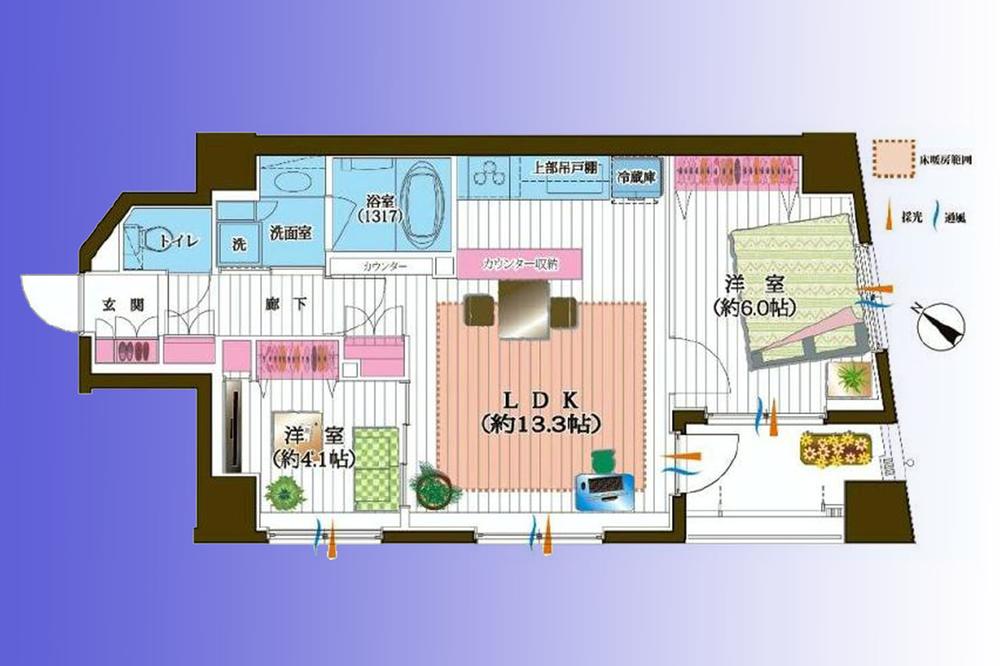 Floor plan. 2LDK, Price 37 million yen, Occupied area 54.62 sq m , Balcony area 5.62 sq m «storage and windows equipped in all room» In the nursery since 4 Pledge Western-style can be all open. You can a variety of how to use.