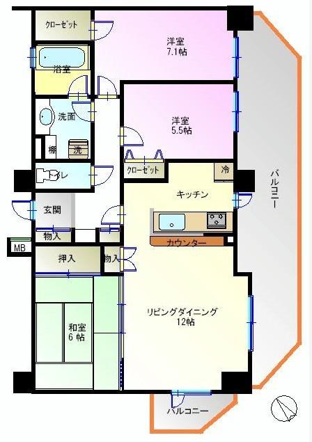 Floor plan. 3LDK, Price 31,800,000 yen, Occupied area 75.31 sq m , Balcony area 23.11 sq m