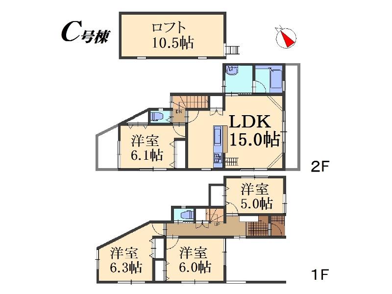Floor plan. (C Building), Price 44,800,000 yen, 4LDK, Land area 97.86 sq m , Building area 99.82 sq m