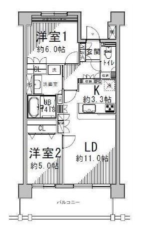 Floor plan. 2LDK, Price 32,800,000 yen, Footprint 60.4 sq m , Balcony area 12 sq m