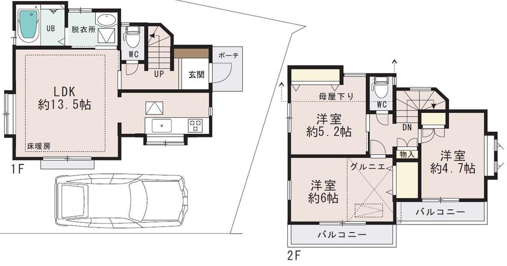 Floor plan. (B Building), Price 33,900,000 yen, 3LDK, Land area 89.47 sq m , Building area 71.56 sq m
