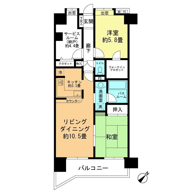 Floor plan. 2LDK + S (storeroom), Price 10.9 million yen, Occupied area 68.44 sq m , Balcony area 9.39 sq m