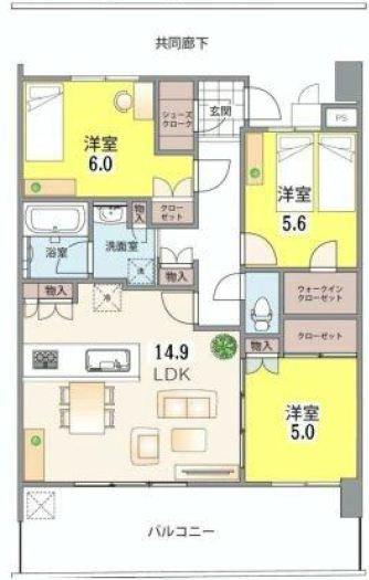 Floor plan. 3LDK, Price 38,500,000 yen, Occupied area 71.86 sq m , Balcony area 15.6 sq m
