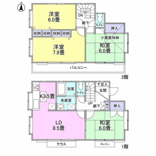 Floor plan. 35,800,000 yen, 4LDK, Land area 125.04 sq m , Building area 87.58 sq m building area: 87.58 sq m (4LD ・ Type K)