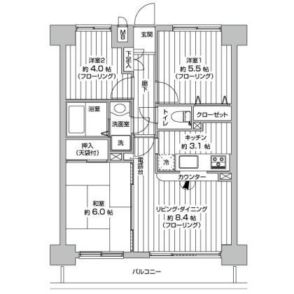 Floor plan. 3LDK, Price 15,990,000 yen, Occupied area 57.42 sq m , Balcony area 7.92 sq m