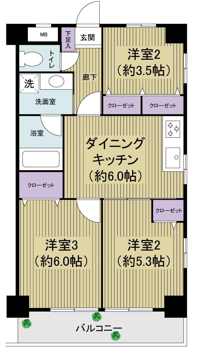 Floor plan. 3DK, Price 12.8 million yen, Occupied area 49.68 sq m , Balcony area 6.12 is sq m ● full renovated of very bright dwelling unit. Please see by all means feel free to.