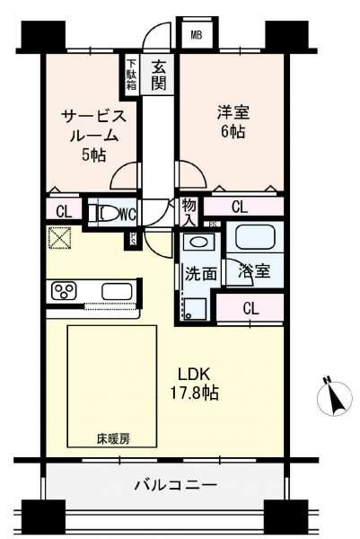 Floor plan. 2LDK, Price 18.9 million yen, Footprint 62.7 sq m , Balcony area 10.8 sq m
