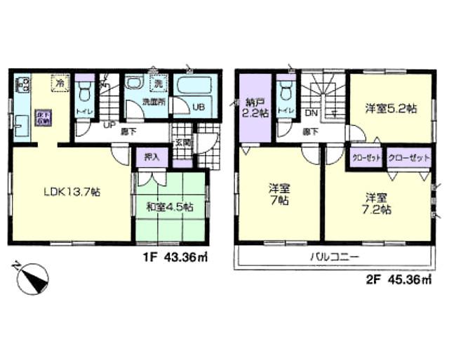 Floor plan. (3 Building), Price 32,800,000 yen, 4LDK, Land area 100.06 sq m , Building area 90.72 sq m
