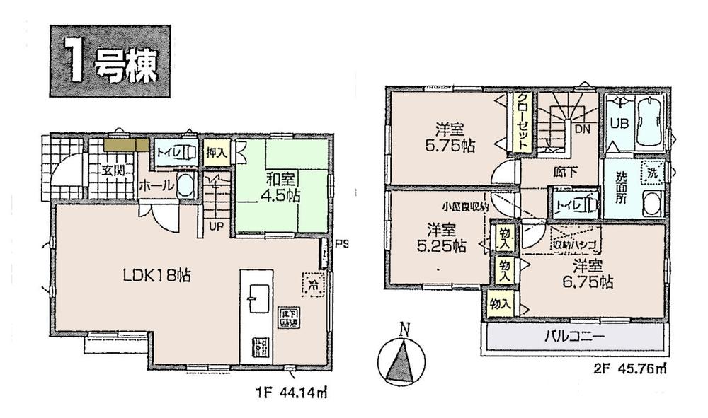 Floor plan. (1 Building), Price 41,800,000 yen, 4LDK, Land area 115.07 sq m , Building area 89.9 sq m