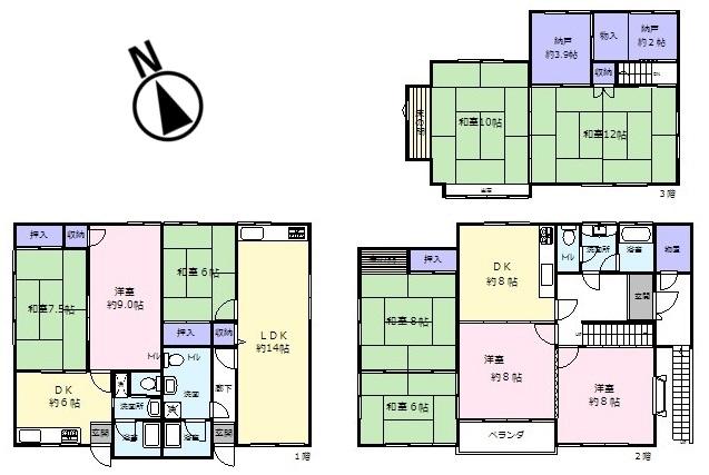 Floor plan. 31,800,000 yen, 7LDDKK + 2S (storeroom), Land area 187 sq m , Building area 184.95 sq m