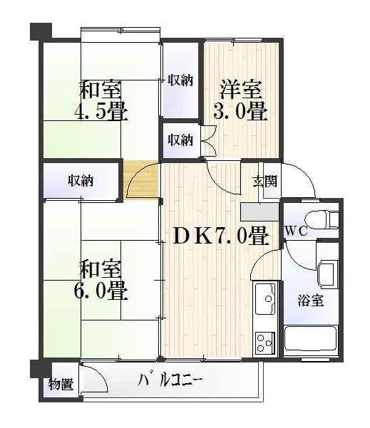 Floor plan. 3DK, Price 6.5 million yen, Footprint 50.9 sq m , Balcony area 4.5 sq m