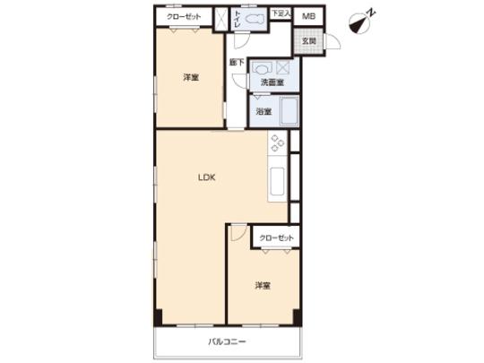 Floor plan. 2LDK, Price 19,800,000 yen, Occupied area 62.04 sq m , Balcony area 5.5 sq m floor plan