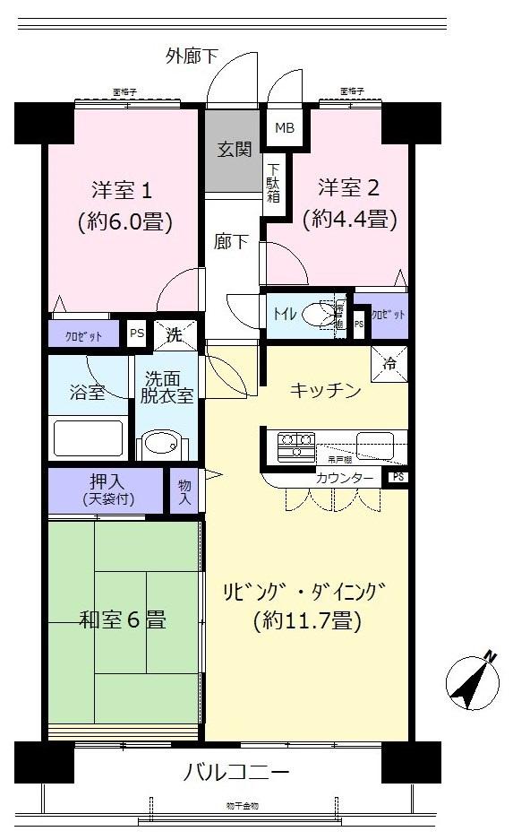 Floor plan. 3LDK, Price 13.8 million yen, Footprint 69.3 sq m , Balcony area 8.82 sq m