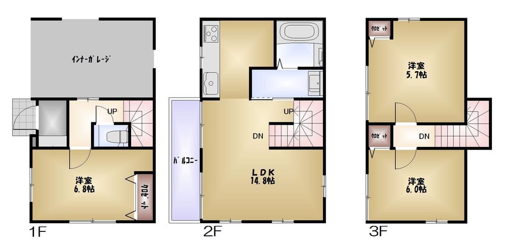 Floor plan. 34,800,000 yen, 3LDK, Land area 55.04 sq m , Building area 77.76 sq m